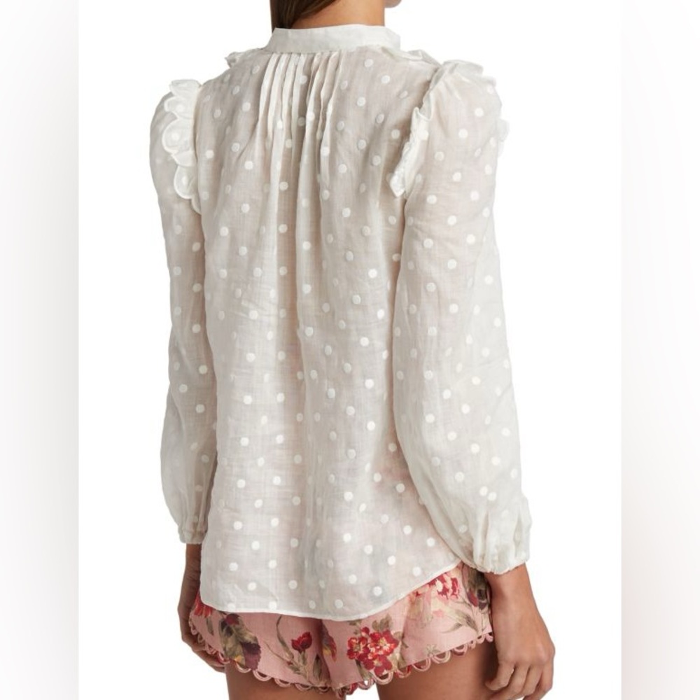 ZIMMERMANN blouse. White blouse with embroidered polka dot throughout. - Picture 3 of 10